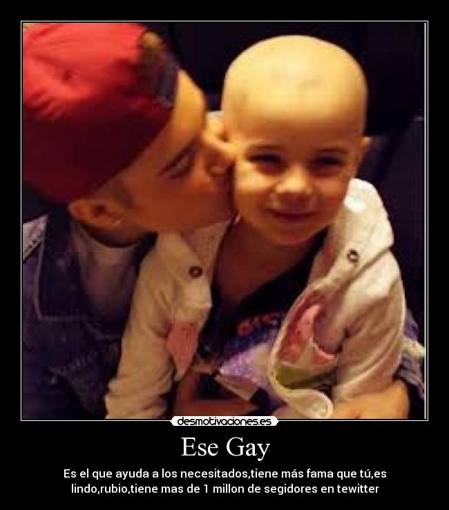 Ese Gay - Es el que ayuda a los necesitados,tiene más fama que tú,es
lindo,rubio,tiene mas de 1 millon de segidores en tewitter