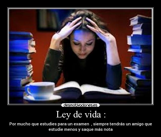 Ley de vida : - Por mucho que estudies para un examen , siempre tendrás un amigo que
estudie menos y saque más nota