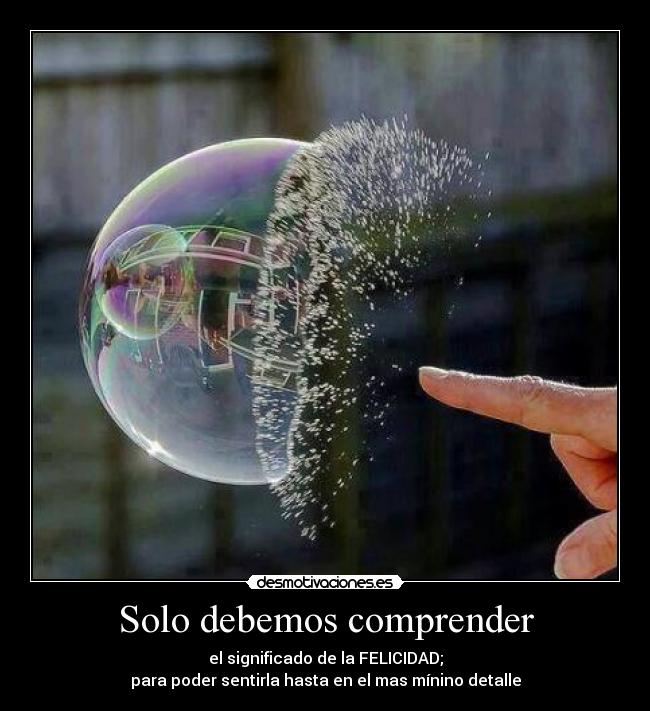 Solo debemos comprender - el significado de la FELICIDAD;
para poder sentirla hasta en el mas mínino detalle