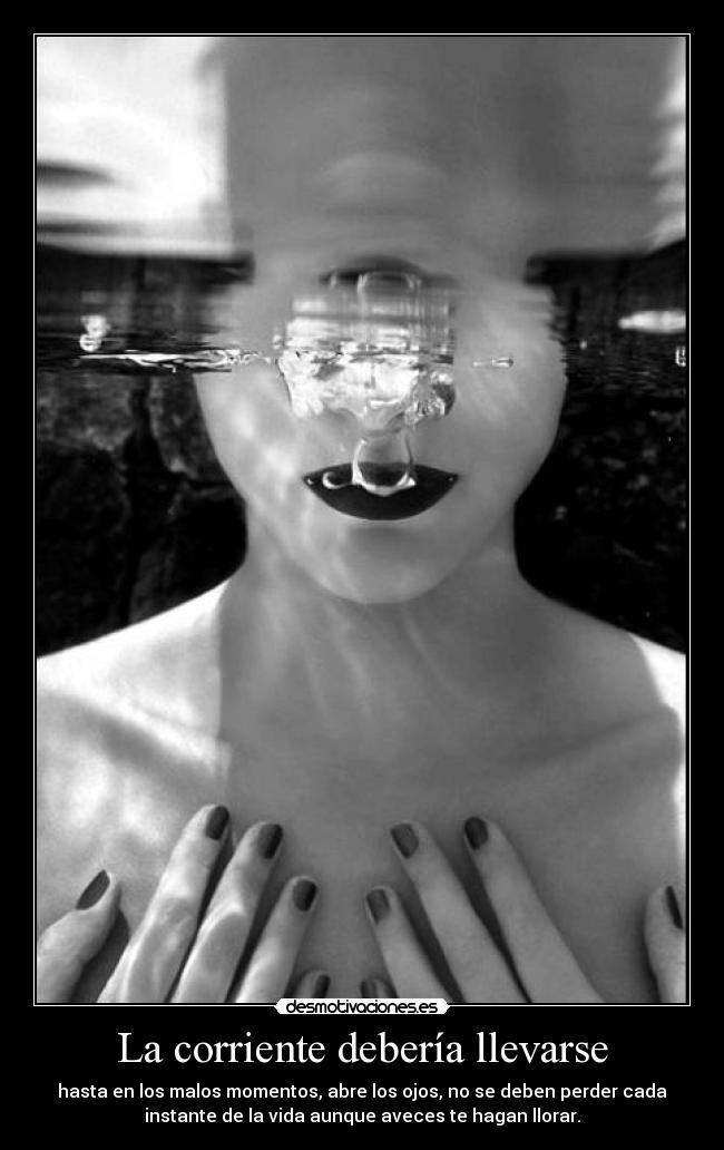 La corriente debería llevarse - hasta en los malos momentos, abre los ojos, no se deben perder cada
instante de la vida aunque aveces te hagan llorar.