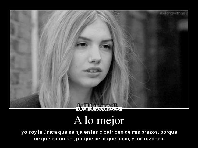 A lo mejor - yo soy la única que se fija en las cicatrices de mis brazos, porque
se que están ahí, porque se lo que pasó, y las razones.