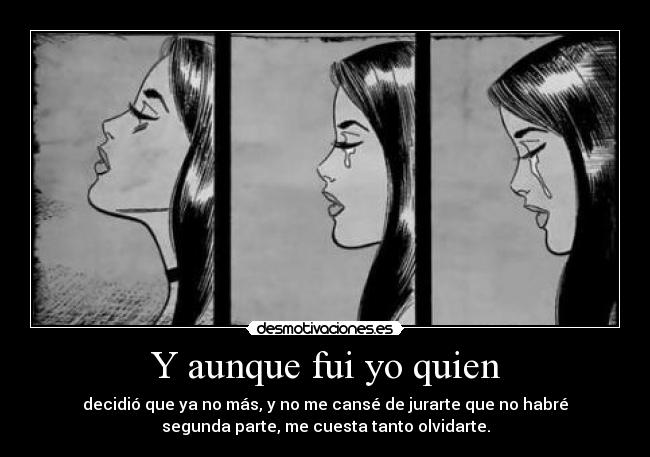 Y aunque fui yo quien - decidió que ya no más, y no me cansé de jurarte que no habré
segunda parte, me cuesta tanto olvidarte.