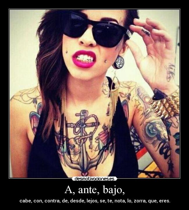 A, ante, bajo, - cabe, con, contra, de, desde, lejos, se, te, nota, lo, zorra, que, eres.