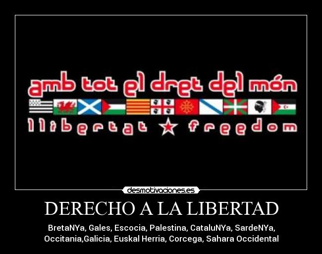 DERECHO A LA LIBERTAD - BretaNYa, Gales, Escocia, Palestina, CataluNYa, SardeNYa,
Occitania,Galicia, Euskal Herria, Corcega, Sahara Occidental