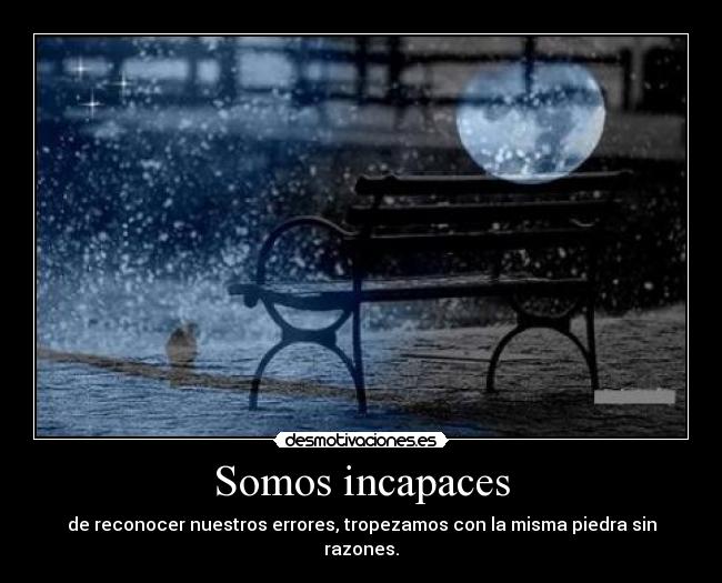 Somos incapaces - de reconocer nuestros errores, tropezamos con la misma piedra sin razones.