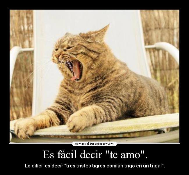 Es fácil decir te amo. - Lo difícil es decir tres tristes tigres comían trigo en un trigal.