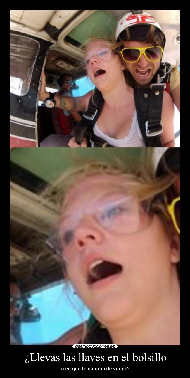 carteles extasiada foto robada 9gag paracaidismo paracaidas cara sorpresa desmotivaciones