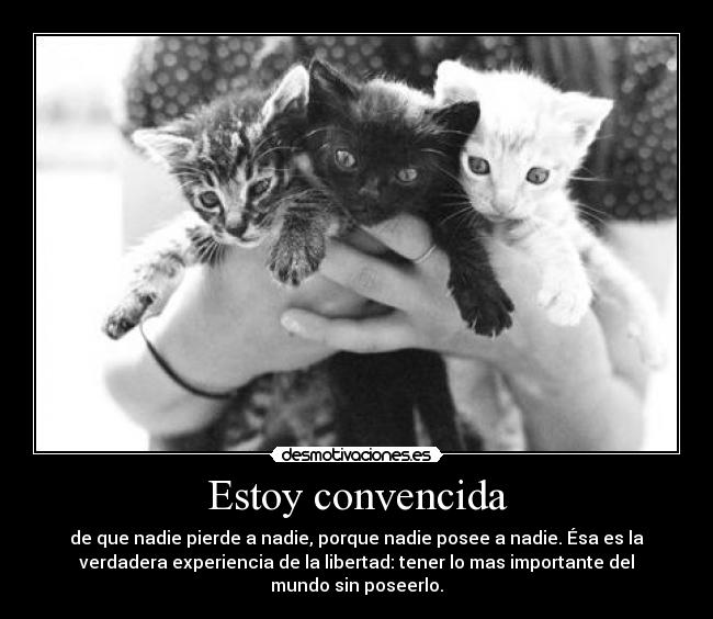 Estoy convencida - de que nadie pierde a nadie, porque nadie posee a nadie. Ésa es la
verdadera experiencia de la libertad: tener lo mas importante del
mundo sin poseerlo.