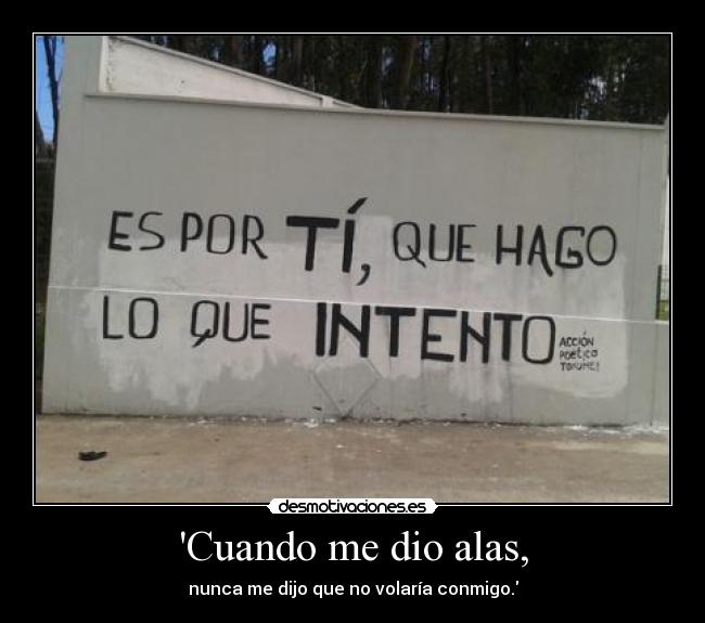 Cuando me dio alas, - nunca me dijo que no volaría conmigo.