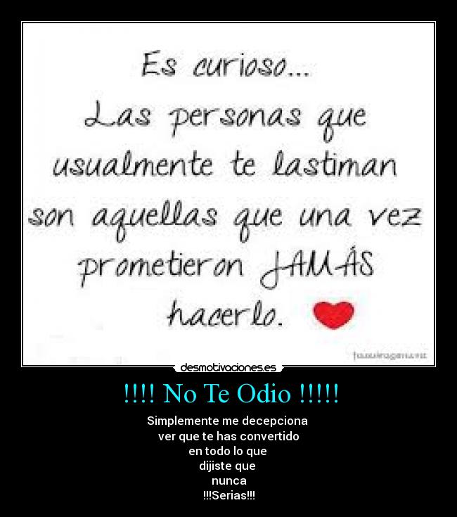 !!!! No Te Odio !!!!! - Simplemente me decepciona 
ver que te has convertido
en todo lo que 
dijiste que 
nunca
!!!Serias!!!