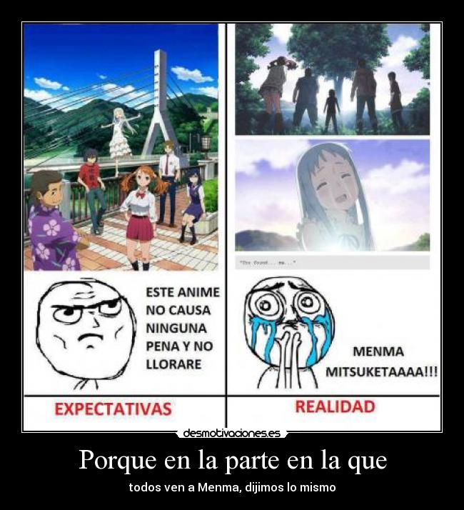 carteles anime anohana llorar menma desmotivaciones