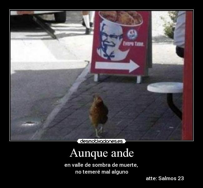 Aunque ande - en valle de sombra de muerte,
no temeré mal alguno
atte: Salmos 23