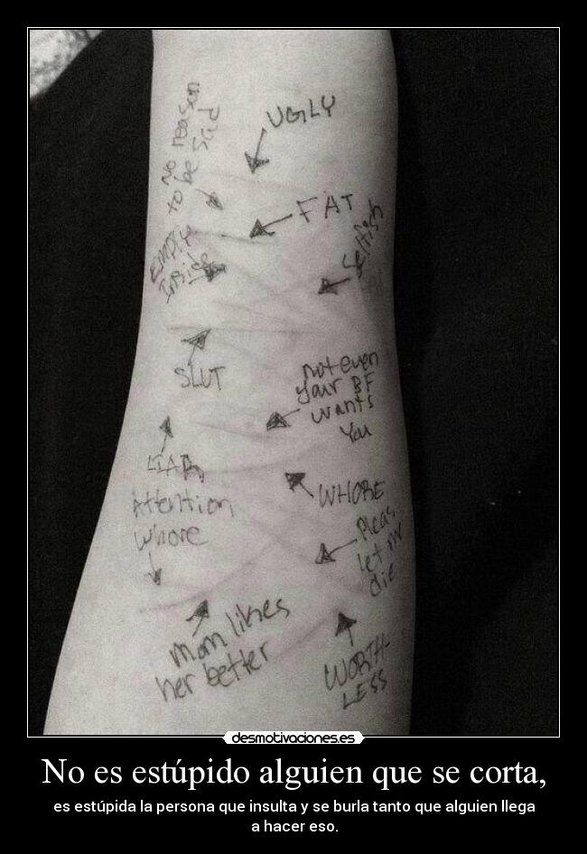 No es estúpido alguien que se corta, - es estúpida la persona que insulta y se burla tanto que alguien llega
a hacer eso.
