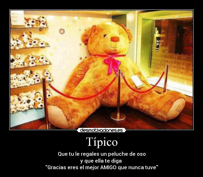Típico - Que tu le regales un peluche de oso
y que ella te diga 
Gracias eres el mejor AMIGO que nunca tuve