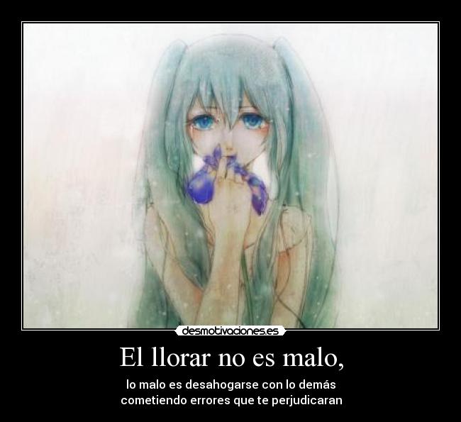 El llorar no es malo, - lo malo es desahogarse con lo demás
cometiendo errores que te perjudicaran
