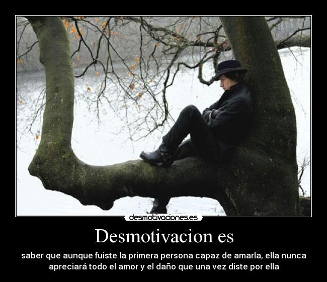 Desmotivacion es - saber que aunque fuiste la primera persona capaz de amarla, ella nunca
apreciará todo el amor y el daño que una vez diste por ella