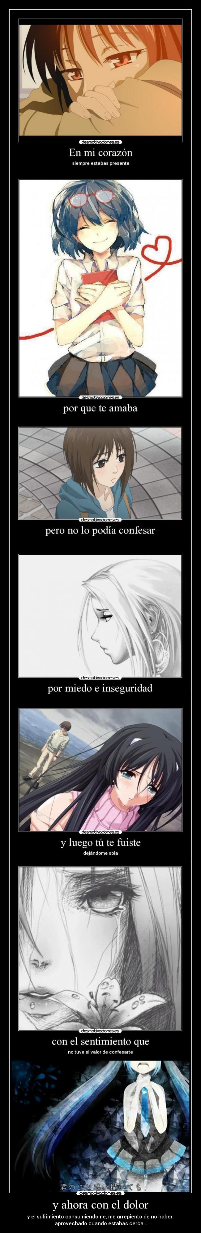 carteles dolor ausencia dolor trizteza sufrimiento corazon roto inseguridad anime sukitte iinayo hatsune miku amor desmotivaciones