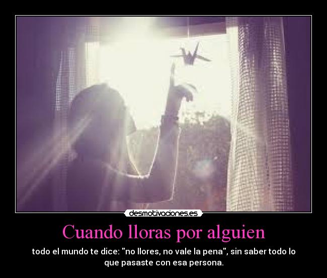 Cuando lloras por alguien - todo el mundo te dice: no llores, no vale la pena, sin saber todo lo
que pasaste con esa persona.