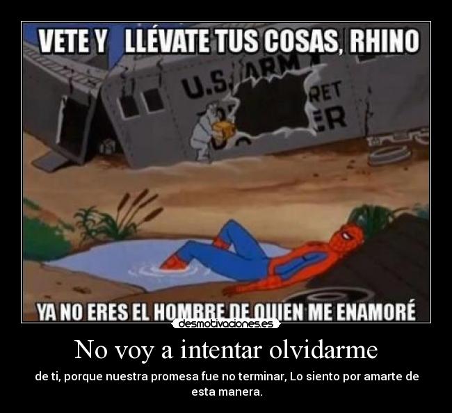 No voy a intentar olvidarme - de ti, porque nuestra promesa fue no terminar, Lo siento por amarte de esta manera.