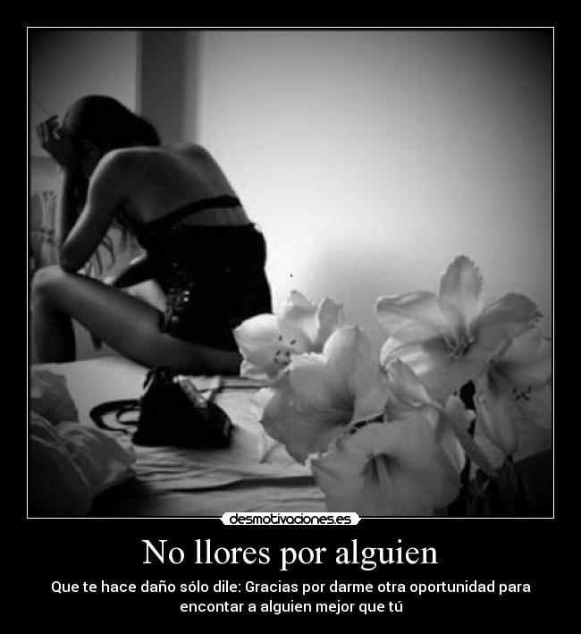No llores por alguien - Que te hace daño sólo dile: Gracias por darme otra oportunidad para
encontar a alguien mejor que tú