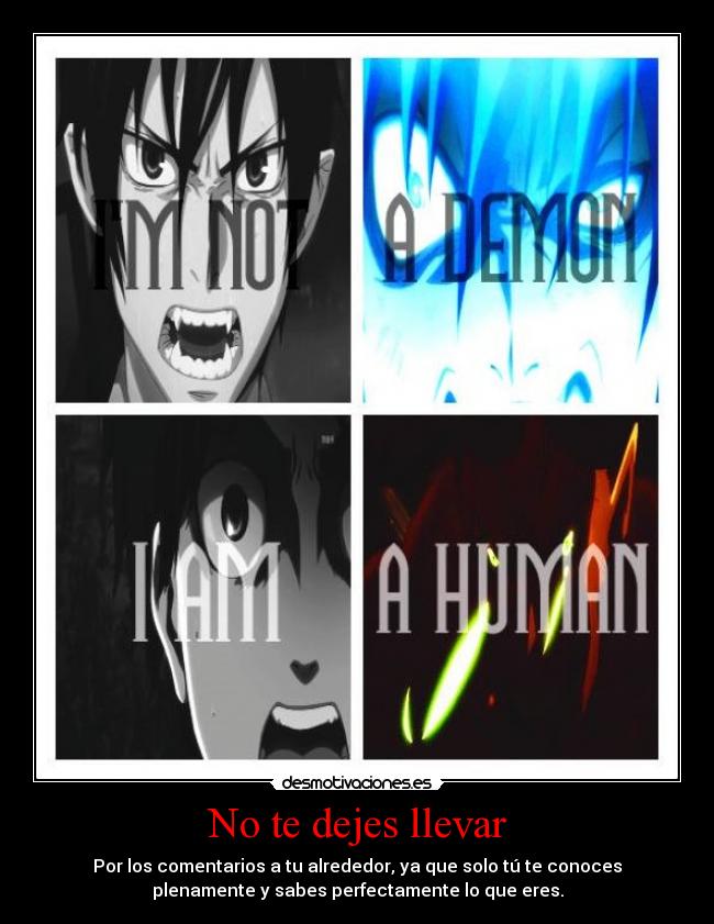 carteles anime confianza ayuda criticas vida exorcist shingeki kyojin eren jaeger rin okumura manga desmotivaciones