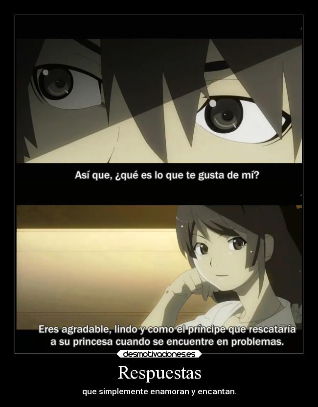 carteles amor anime bakemono hitagi respondiendo pregunta doni desmotivaciones