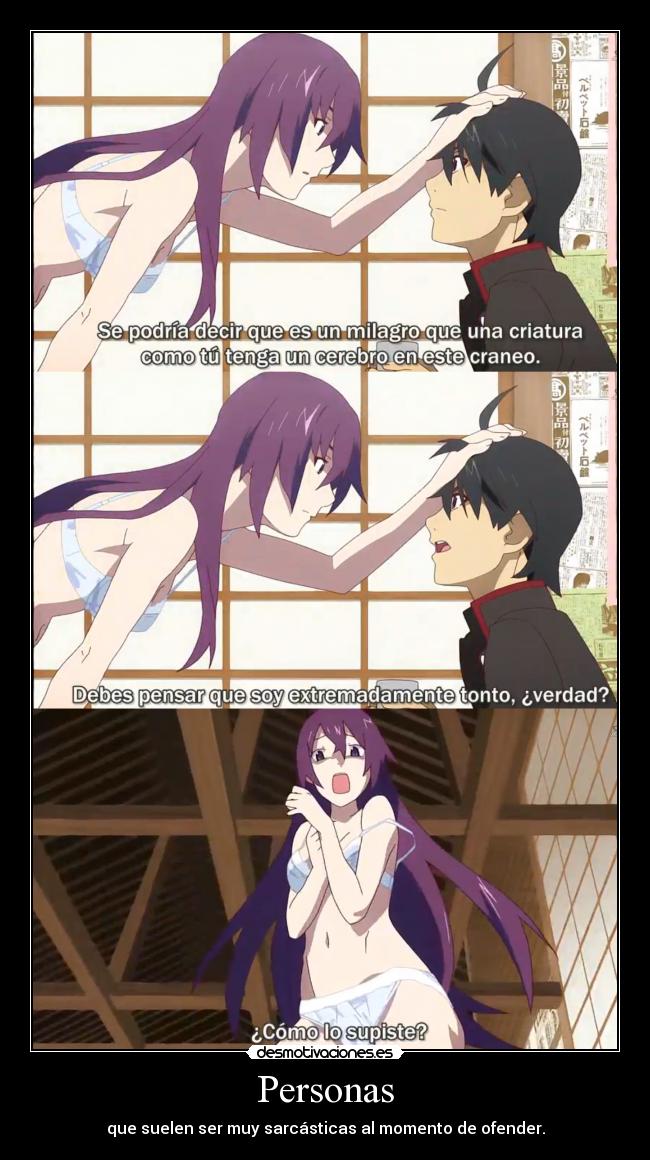 carteles ignorancia anime bakemonogatari hitagi usando sarcasmo doni desmotivaciones