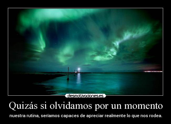 Quizás si olvidamos por un momento - nuestra rutina, seríamos capaces de apreciar realmente lo que nos rodea.