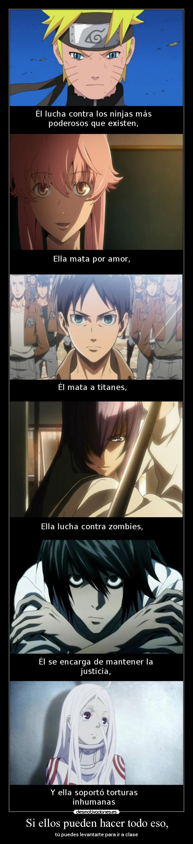 carteles anime naruto mirai nikki shingeki kyojin highschool the dead death note deadman wonderland desmotivaciones