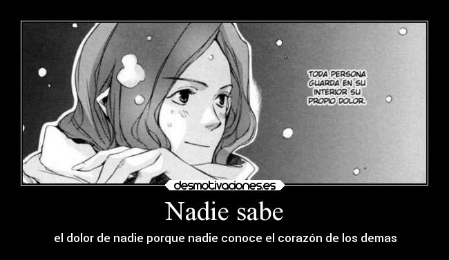 Nadie sabe - el dolor de nadie porque nadie conoce el corazón de los demas