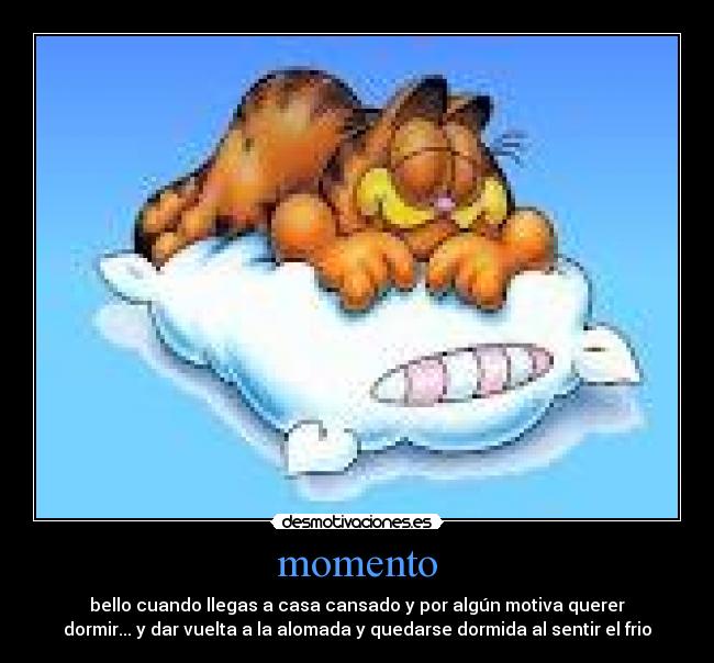 momento - bello cuando llegas a casa cansado y por algún motiva querer
dormir... y dar vuelta a la alomada y quedarse dormida al sentir el frio