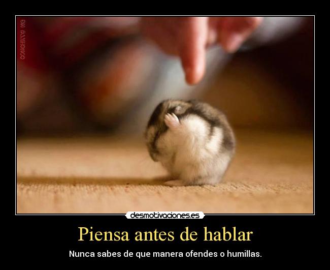 Piensa antes de hablar - Nunca sabes de que manera ofendes o humillas.