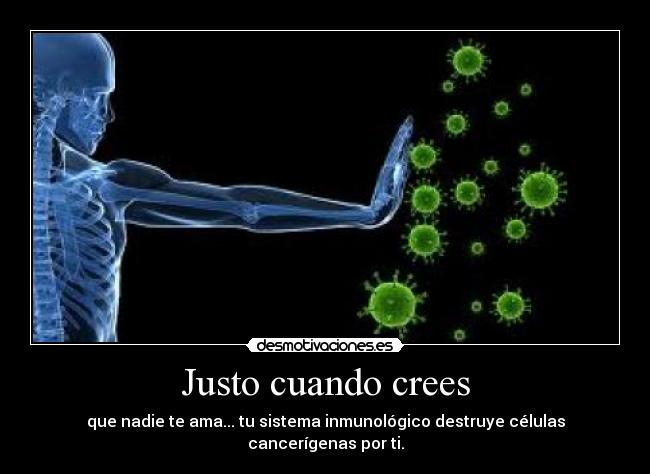 Justo cuando crees - que nadie te ama... tu sistema inmunológico destruye células cancerígenas por ti.