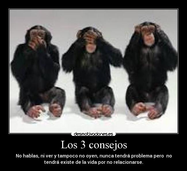 Los 3 consejos - No hablas, ni ver y tampoco no oyen, nunca tendrá problema pero no
tendrá existe de la vida por no relacionarse.