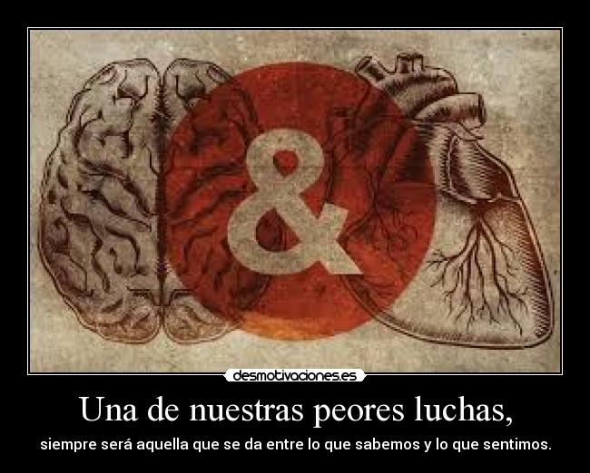 Una de nuestras peores luchas, - siempre será aquella que se da entre lo que sabemos y lo que sentimos.