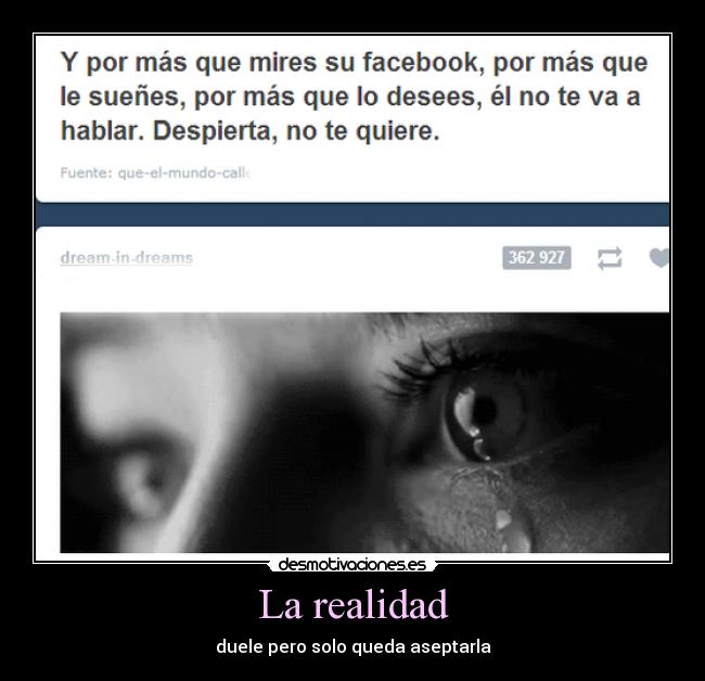 La realidad - duele pero solo queda aseptarla
