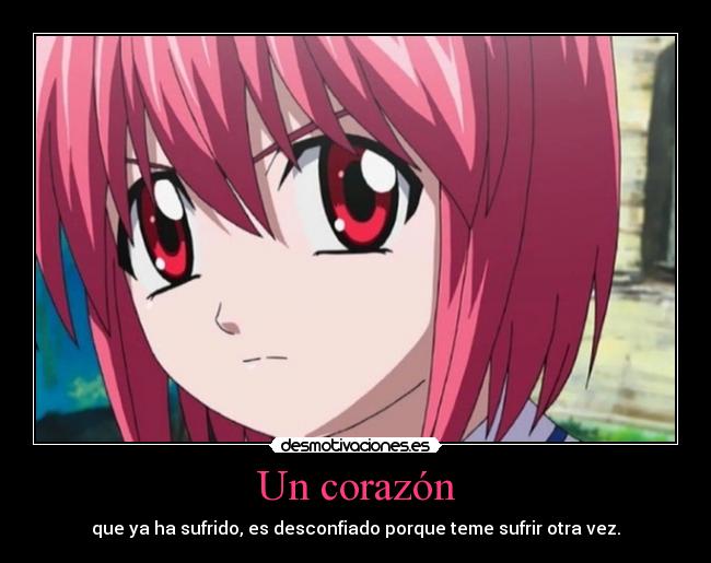 carteles corazon anime elfen lied lucy nina corazon sufrimiento desconfianza desmotivaciones