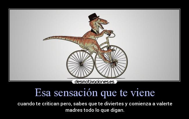 Esa sensación que te viene - cuando te critican pero, sabes que te diviertes y comienza a valerte
madres todo lo que digan.