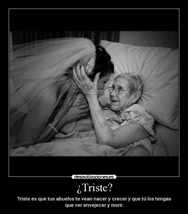 ¿Triste? - Triste es que tus abuelos te vean nacer y crecer y que tú los tengas
que ver envejecer y morir.