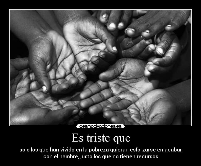 Es triste que - solo los que han vivido en la pobreza quieran esforzarse en acabar
con el hambre, justo los que no tienen recursos.