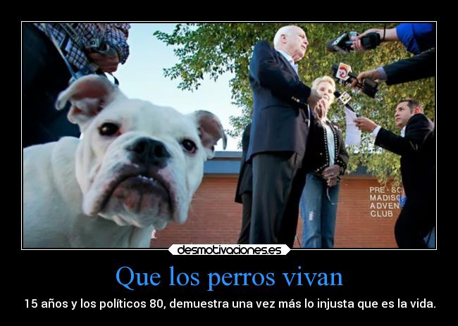 Que los perros vivan - 15 años y los políticos 80, demuestra una vez más lo injusta que es la vida.