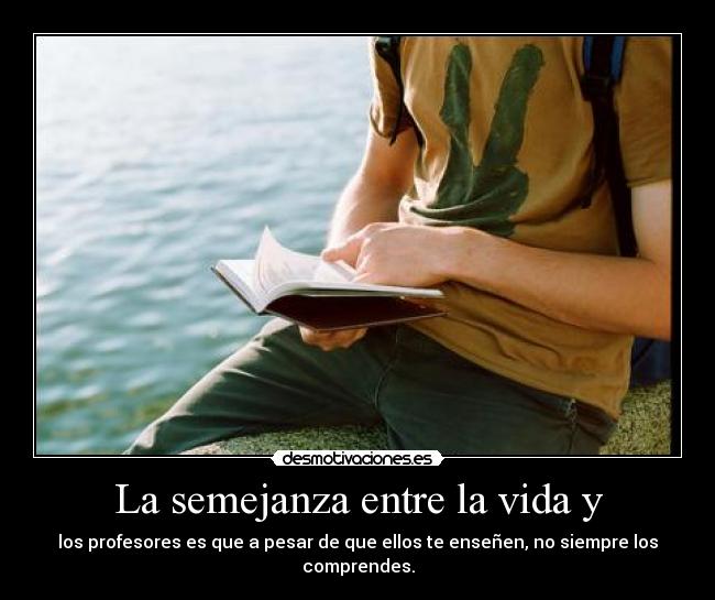 La semejanza entre la vida y - los profesores es que a pesar de que ellos te enseñen, no siempre los comprendes.