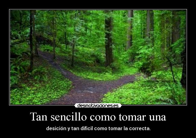 Tan sencillo como tomar una - desición y tan dificil como tomar la correcta.