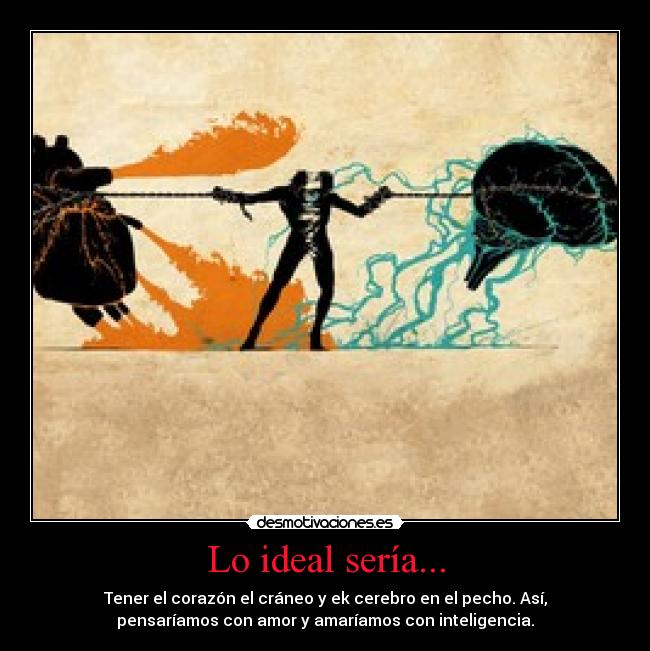Lo ideal sería... - Tener el corazón el cráneo y ek cerebro en el pecho. Así,
pensaríamos con amor y amaríamos con inteligencia.