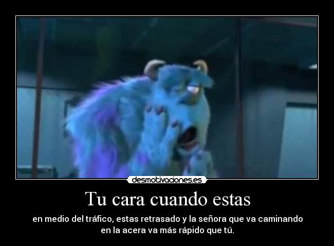 Tu cara cuando estas - en medio del tráfico, estas retrasado y la señora que va caminando
en la acera va más rápido que tú.