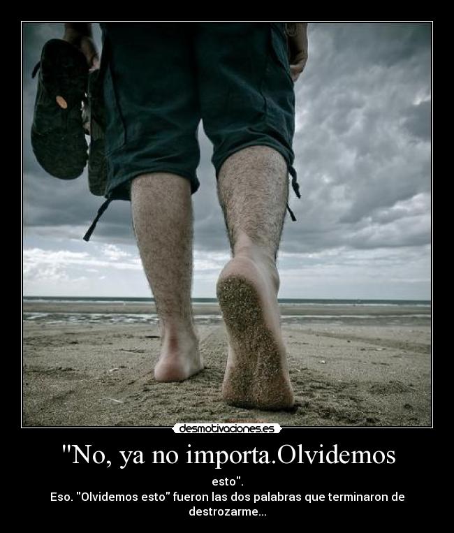 No, ya no importa.Olvidemos - esto.
Eso. Olvidemos esto fueron las dos palabras que terminaron de destrozarme...