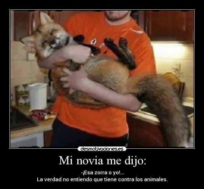 Mi novia me dijo: - -¡Esa zorra o yo!...
La verdad no entiendo que tiene contra los animales.