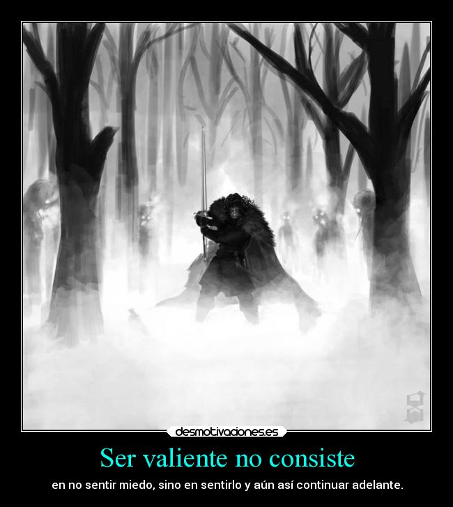 Ser valiente no consiste - en no sentir miedo, sino en sentirlo y aún así continuar adelante.