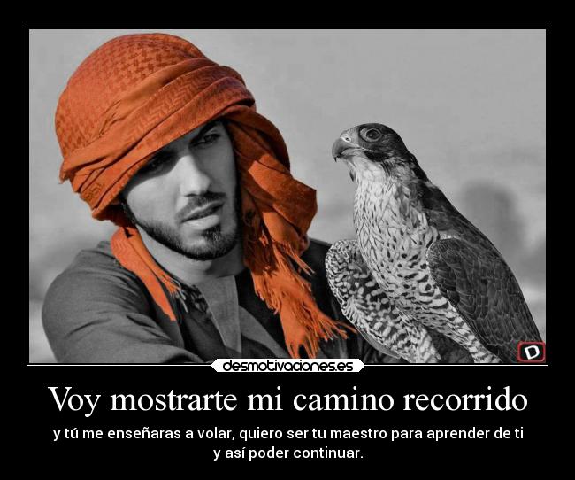 Voy mostrarte mi camino recorrido - y tú me enseñaras a volar, quiero ser tu maestro para aprender de ti
y así poder continuar.