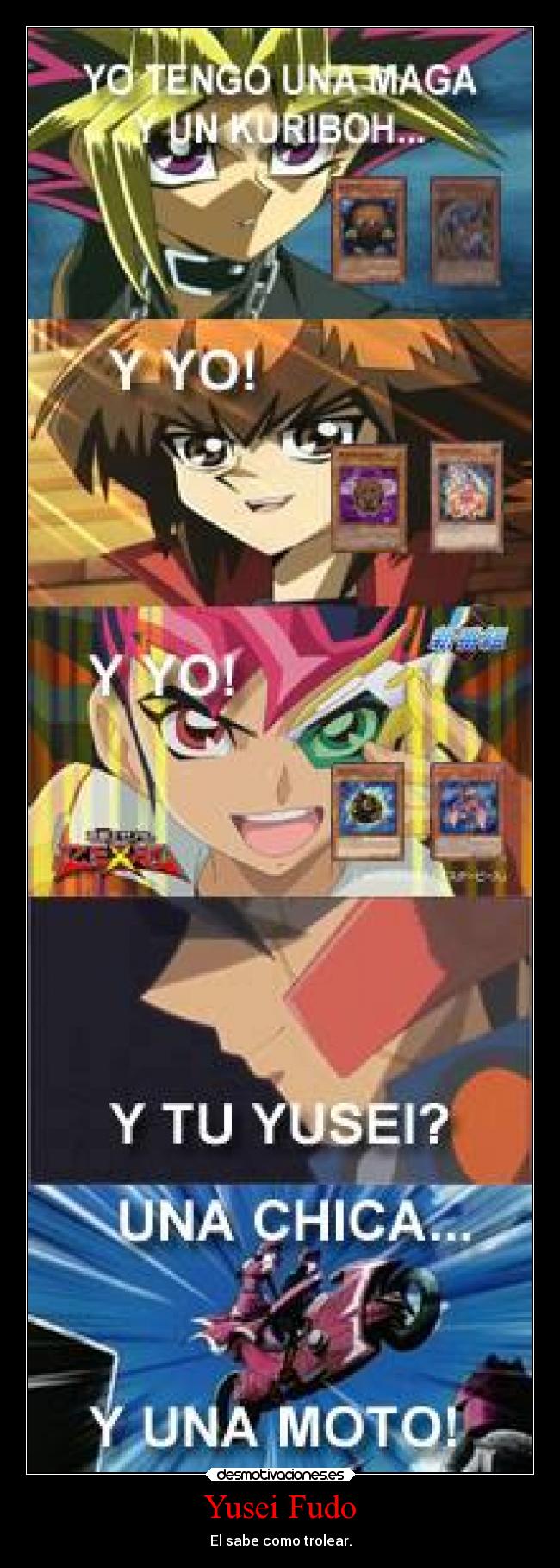 carteles anime manga yugioh yugiohgx yami yugi jaiden yuki yusei fudo yuma tsukumo maga oscura kuriboh chi desmotivaciones